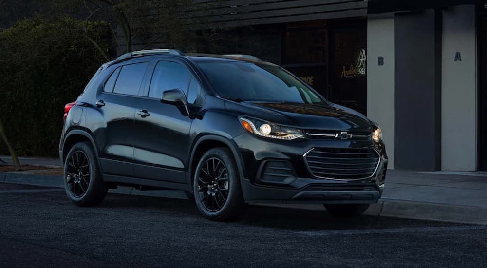 Black used 2021 Chevy Trax for sale parked on a driveway.