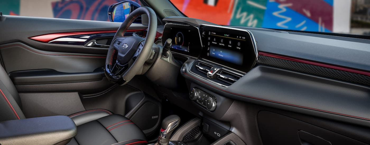 The black interior of a 2025 Chevy Trailblazer.
