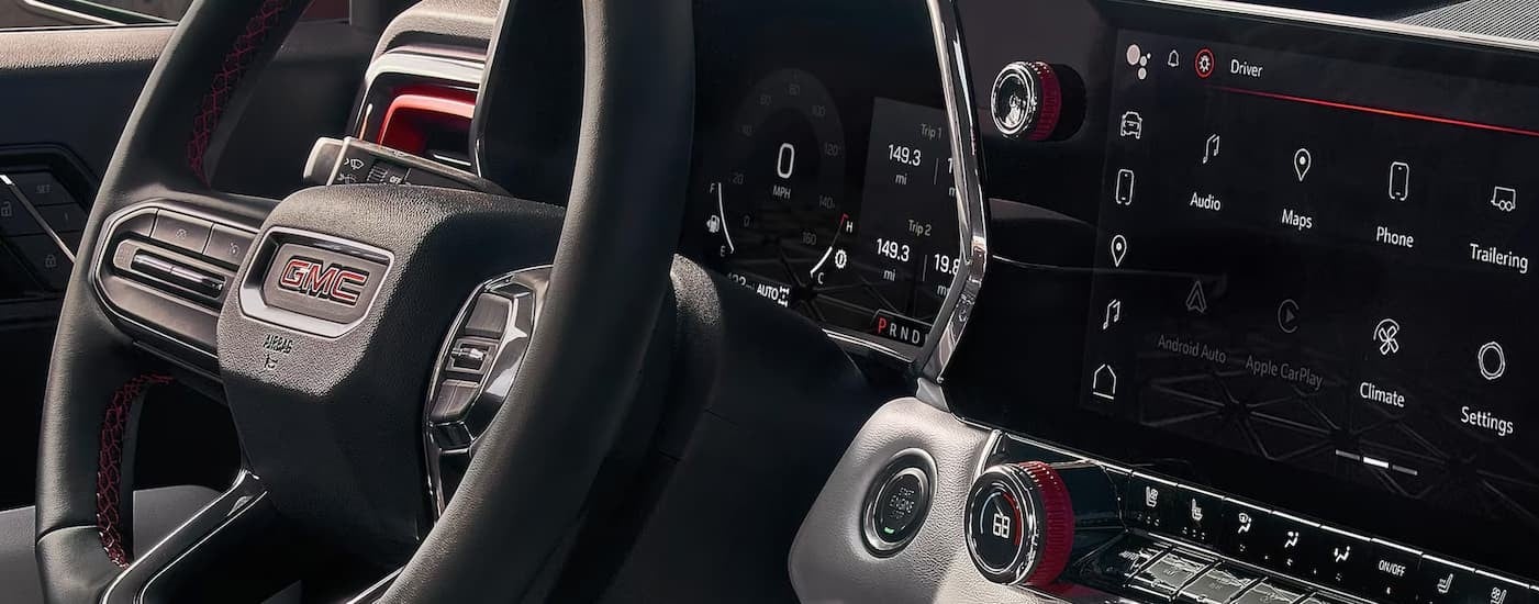 Black dash in a 2026 GMC Canyon.